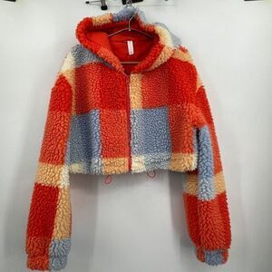 Anthropologie Daily Practice Multicolor Faux Shearling Crop Zip-Up Jacket Large